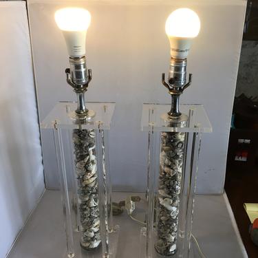 Fun Pair of Seashell and Lucite Lamps 