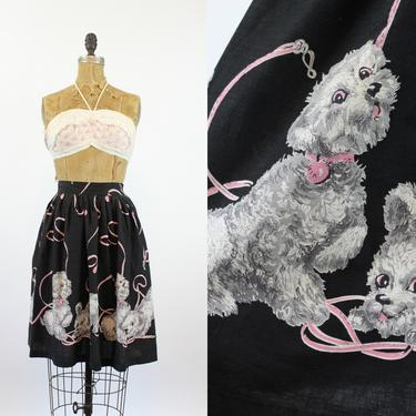 1950s poodle PUPPY dog leash novelty cotton skirt xs | new spring 