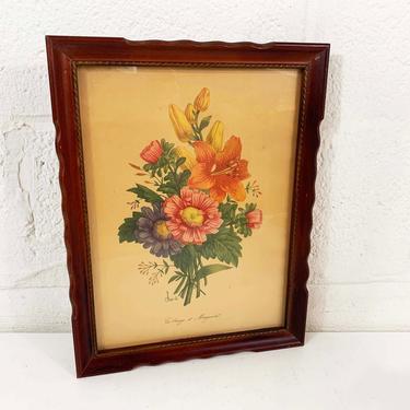 Vintage Framed Floral Print Botanical Wall Art Gallery Chirat 40s 1940s Print Wooden I.B. Fischer Co. Frame Flowers Boho Bohemian Lithograph 