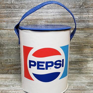 Vintage Pepsi Cooler, 1970s Round Vinyl Pepsi Bag, Soda Beer Water Party Cooler, Pepsi Cola Advertising Collectible, Retro Vintage Cooler 