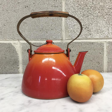 Vintage Tea Kettle Retro 1950s Descoware + Belgium + Cast Iron + Enamelware + Burnt Orange and Flame Red + Servingware + Kitchen Decor 