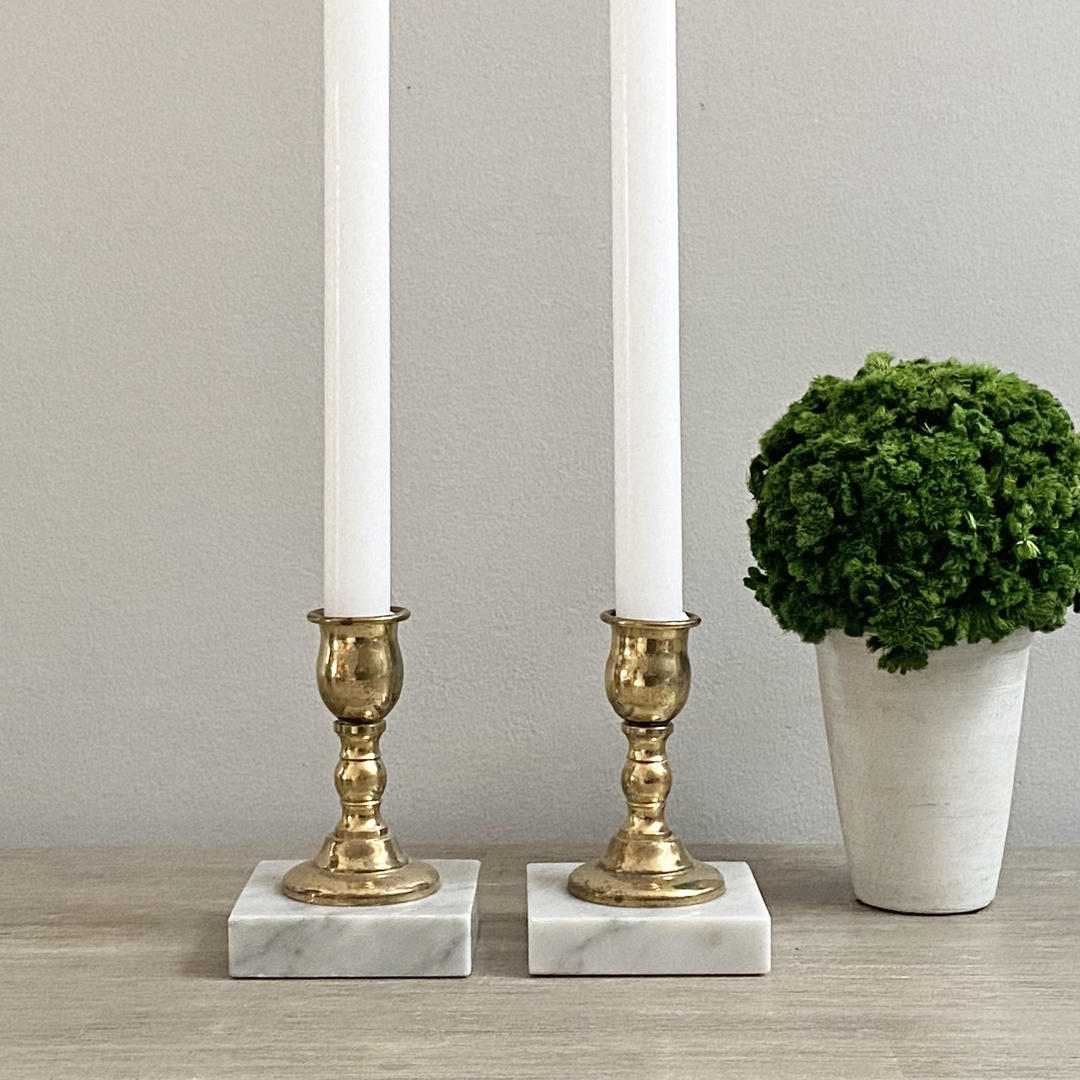Brass White Marble Candlesticks Candle Holders Mod Rendition