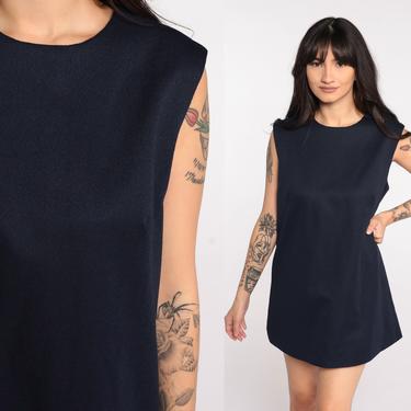 Mod Tank Top 60s Navy Blue Tunic Shirt 70s Sleeveless Shirt Twiggy Micro Mini Dress 1970s Vintage 60s Space Age Blouse Gogo Small Medium 