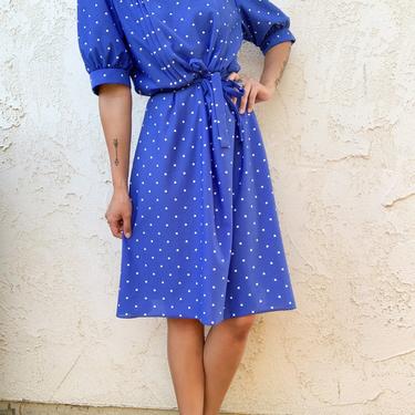 Vintage 70's Miss Oops California Square Polka Dot Blue Dress 