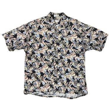 (XL) Pierre Cardin Navy/Brown Hawaiian Shirt 071021 LM