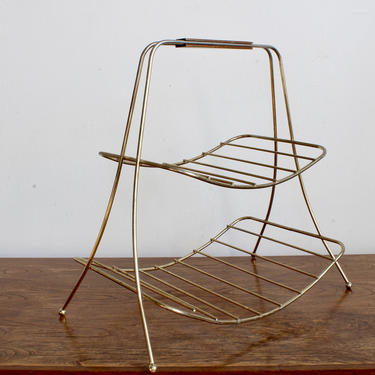 Mid Century, MCM, Modern Gold Metal Magazine Rack, Retro, Atomic 60s, Magazine Holder, Mod, Plant Stand, Display, Fire Wood Holder 