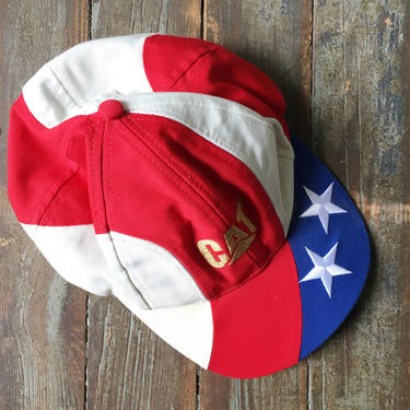 Vintage Red White Blue + Gold Patriotic Star Cat Caterpillar Company Snapback Baseball Hat 