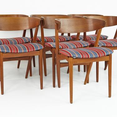 Helge Sibast Model 7 Mid Century Teak and Oak Danish Dining Chairs - Set of 7 - mcm 
