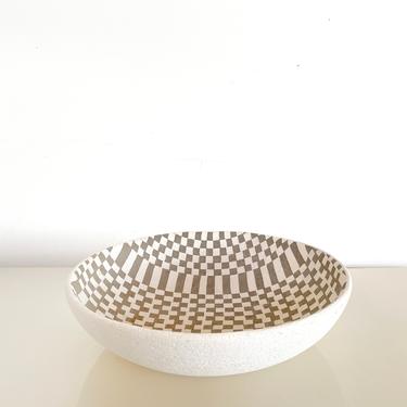 Postmodern Ceramic Bowl Italian Checkerboard Agateware 