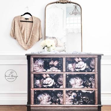 Dresser. Chest of Drawers. Floral Accent Table. Painted Chest. Painted Bedroom Dresser. Glam Dresser.  Romantic Furniture. Painted Furniture 