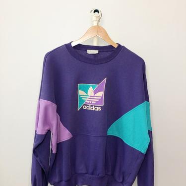 Vintage Adidas Purple and Green Sweatshirt - XL