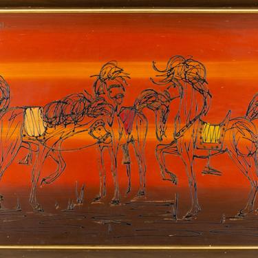 Mid Century Wisnom Horses Framed Art - mcm 