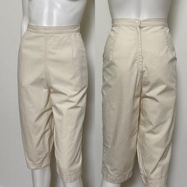 Vintage 1950s Pedal Pushers 50s White Cotton High Waisted Capris Clam Diggers 