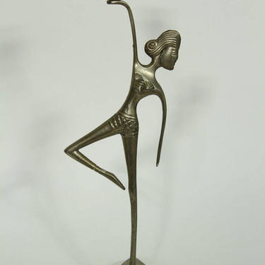 Vintage 13&amp;quot; Cast Metal Dancing Woman Candle Holder, Candlestick, Bikini, India, Unique, Weird 