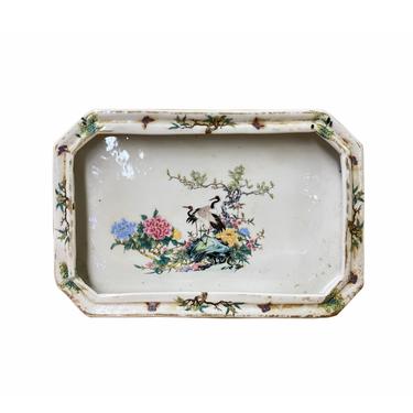 Chinese Off White Porcelain Flower Cranes Rectangular Display Plate ws1820E 