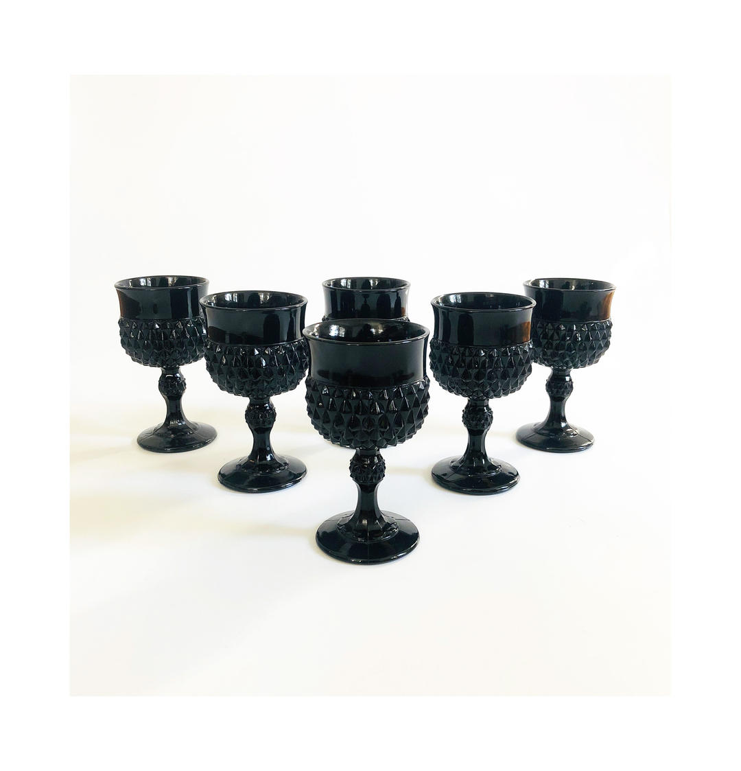 Vintage Black Tiara Wine Glasses / Set of 6 / Black Cameo Indiana Sergeant Sailor Vallejo, CA