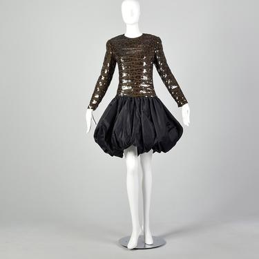 S 1980s Tracy Mills Dress Sequin Bubble Skirt Leopard Print Drop Waist 