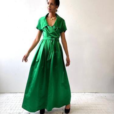 Vintage Simonetta Sport Jewel Green Silk Satin Gown, Circa 1960s 