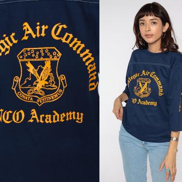 NCO Academy Shirt Strategic Air Command TShirt 80s T Shirt Noncommissioned Officer Shirt Graphic Blue Long sleeve Tee Vintage Small Medium 