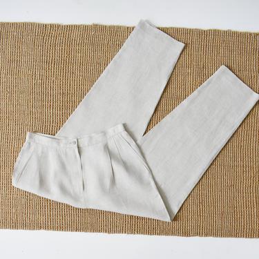vintage linen trousers, high waisted flax pants, size M 