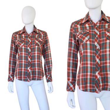 1970s Womens Pearlsnap - 1970s Pearlsnap - Vintage Pearlsnap - 1970s Plaid Blouse - Vintage Plaid Shirt - Vintage Western Wear | Size Small 