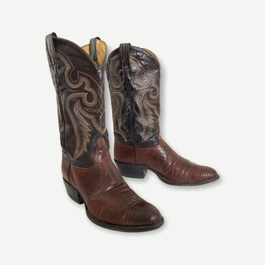 Vintage TONY LAMA 2-Tone Lizard Skin Cowboy Boots ~ size 10 D ~ Western ~ Rockabilly ~ Biker ~ 