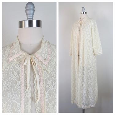 Vintage 1960s lace robe, dressing gown, sheer, lingerie, peignoir, small, medium, large 
