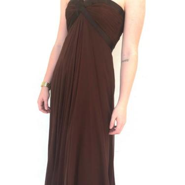 Vintage 70s Brown Richilene Couture Evening Gown, VTG 1970s Designer Full Gown 