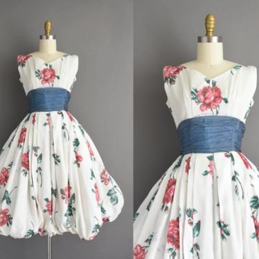1950s vintage dress | Gorgeous Bold Floral Print Bubble Skirt Wedding Dress | XS | 50s dress 