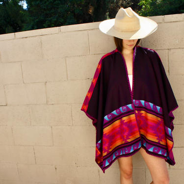 Vintage Bohemian Style Blue and Orange Serape Striped Poncho with offers Zip Neck S/M