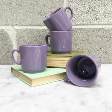 Vintage Mug Set Retro 1980s Contemporary + Ceramic + Purple + Set of 4 Matching + Drinkware + Coffee Cup + Home and Kitchen Decor 