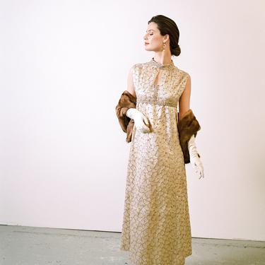 1960s Gold Lame Party Gown 