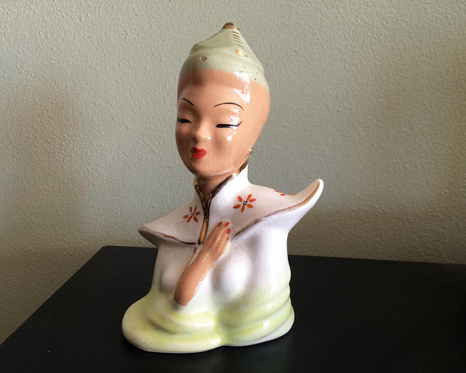 Gorgeous Vintage Asian Chinese Woman Head Figurine 1940s 1950s