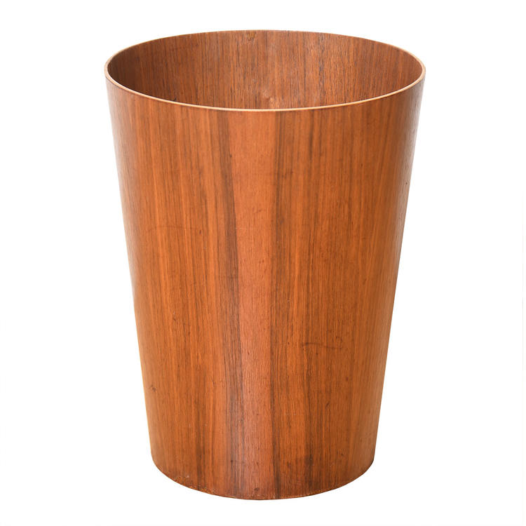 Petite Swedish Modern Round Teak Waste Basket