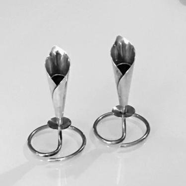 A Vintage Mid Century Pair of Silver Plate Calla Lilly Single Candleholders Denmark 