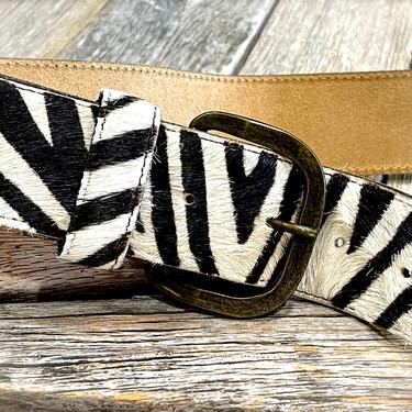VINTAGE: Leather Fur Belt - Zebra Pattern Belt - SKU 00006557 