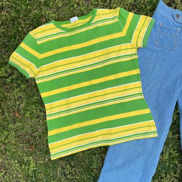 70s green and yellow striped T-shirt by Aileen 