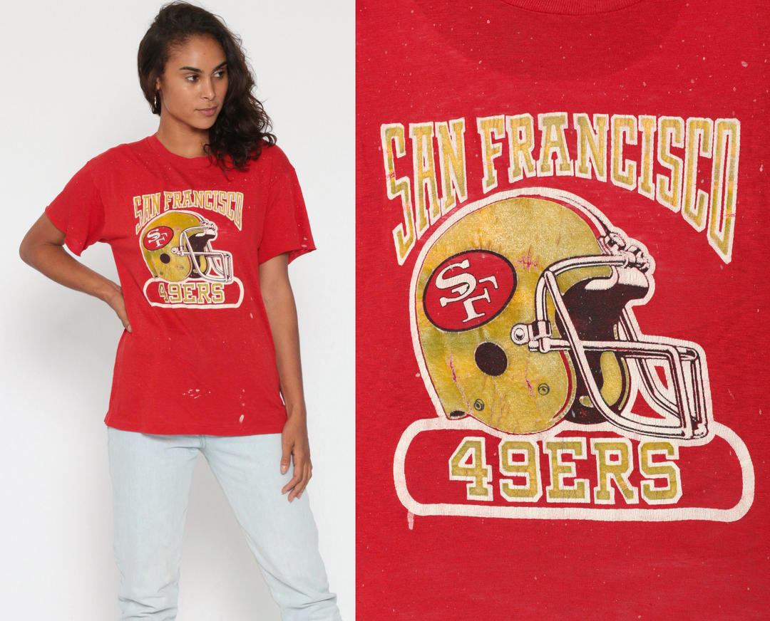 Vintage SAN FRANCISCO 49ERS HELMET TEE SHIRT SINGLE STITCH 90s