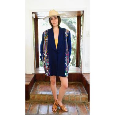 Indigo Guatemalan Jacket // vintage woven dress blouse boho hippie cotton oversize hand embroidered blazer hippy Mexican // O/S 
