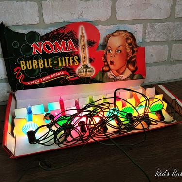 8 Tested Working C6 Noma Bubble Light Bulbs and Strand in Original Noma Box 
