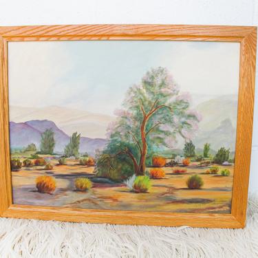 Vintage Large Desert Painting with Frame - Mary Mohoney 
