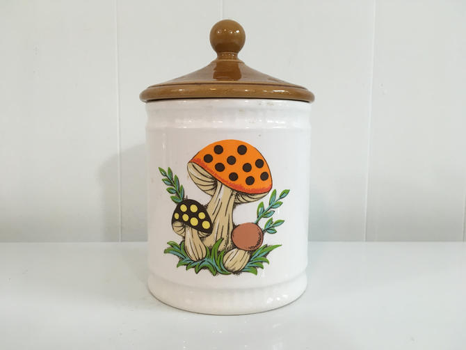 Vintage Merry Mushroom Canister Kitsch 1980s Mid Century Kitchen