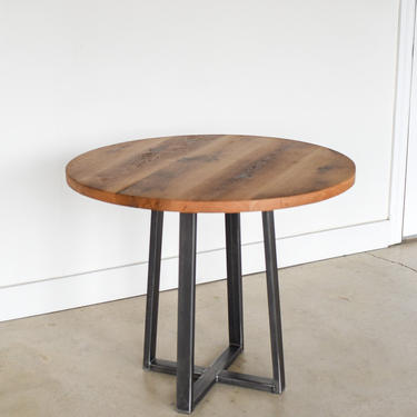 Round Industrial Dining Table / Reclaimed Wood + Steel Pub Table / Counter Height 36&quot; 