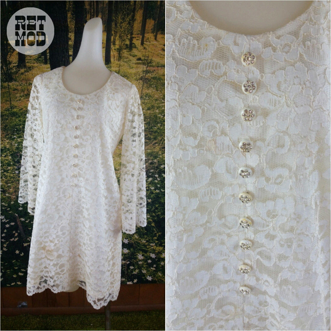 Awesome Vintage 60s GoGo White Lace Wedding Dress or Party | RetMod ...