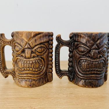 Vintage Kona Coffee Mill Hawaii Tiki Coffee Mugs - Pair 