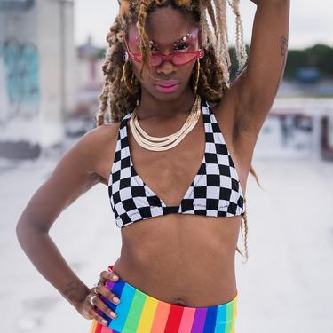 Black White Checker Bikini Top Checker Halter Top Rave Burning MessQueen New York Bushwick Brooklyn NY