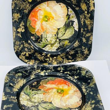 Signed Lesley Roy Designs Hand Made USA 8&quot; Plate Lepidoptera Butterfly & Flowers- Black Yellow Orange 