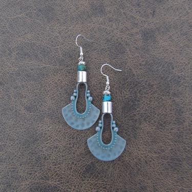 Patinated earrings, bohemian boho patina earrings, ethnic statement earrings, teal earrings, primitive etched silver, ornate earrings 15 