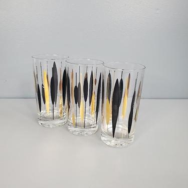 Set of 3 Gold and Black Print Tumbler Drinking Glasses 