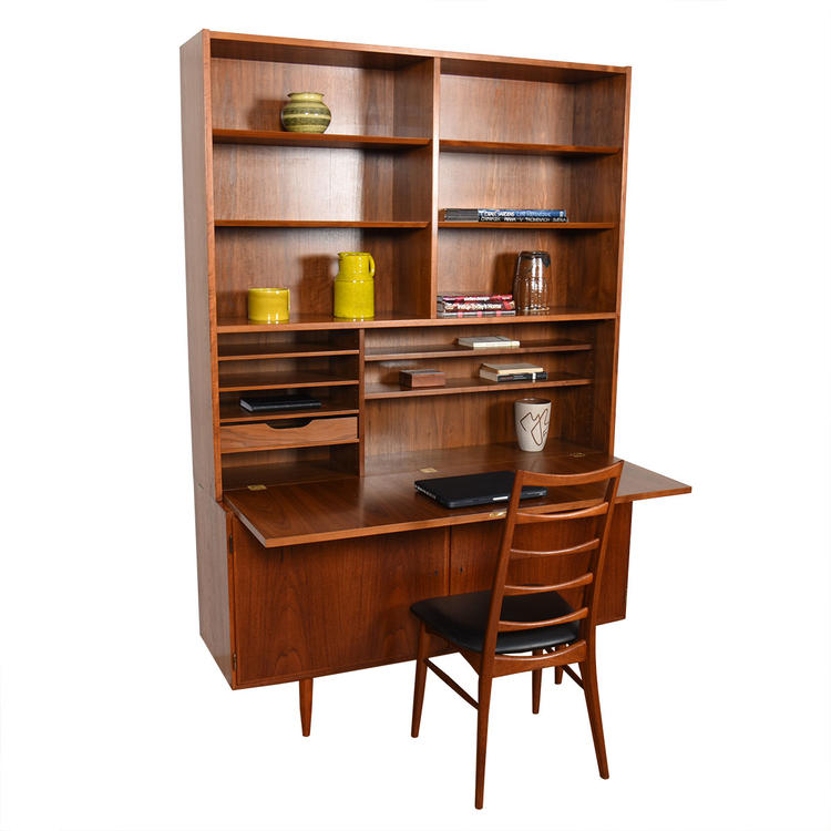 2-Piece Danish Walnut Secretary | Display | Locking Cabinet